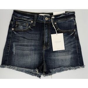 Kancan High Rise Denim Shorts Cut Off Distressed Dark Washed Women's Size Small